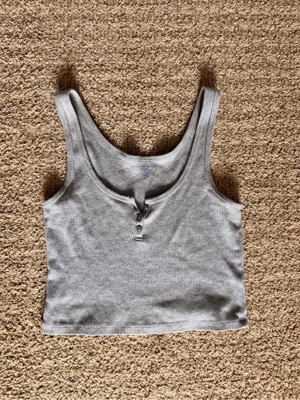 Brandy Melville Ribbed Gray Henley Crop Tank Top